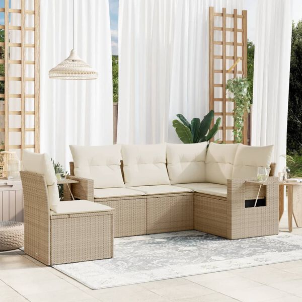 vidaXL Set Divano da Giardino 5 pz con Cuscini Beige in Polyrattan