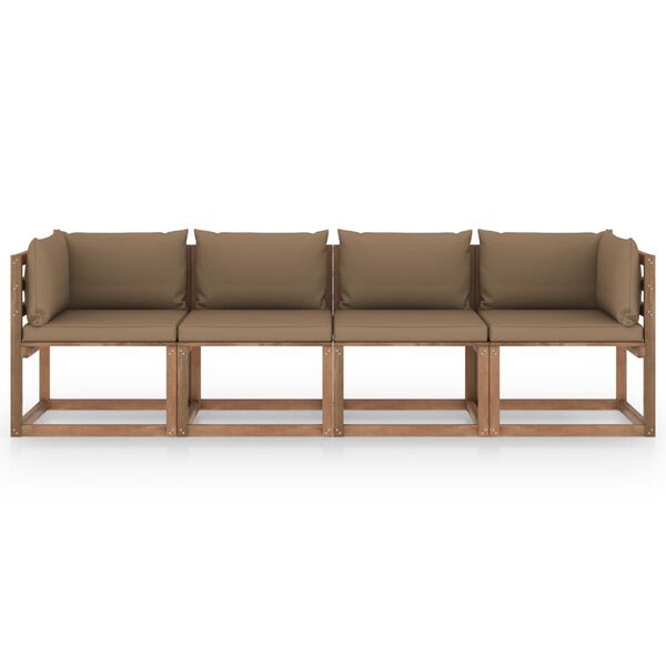 vidaXL Divano Giardino Pallet a 4 Posti Cuscini Legno Pino Impregnato