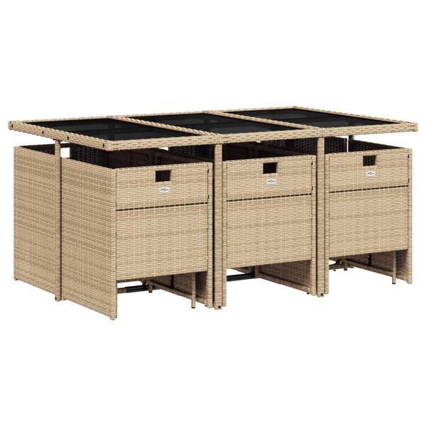 vidaXL Set da Pranzo da Giardino 11 pz con Cuscini Beige in Polyrattan