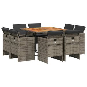 vidaXL Set da Pranzo da Giardino 9 pz con Cuscini in Polyrattan Grigio