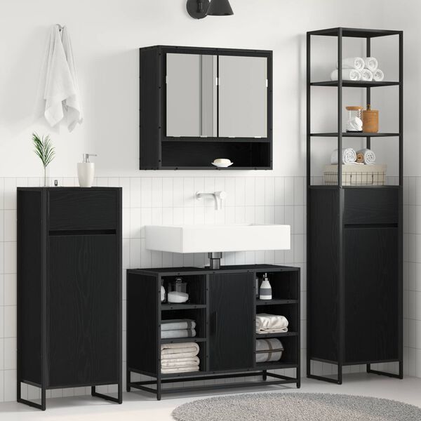 vidaXL Mobile da Bagno Rovere Nero 40 x 30 x 180 cm Legno multistrato