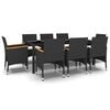 vidaXL Set da Pranzo da Giardino 9 pz in Polyrattan Nero