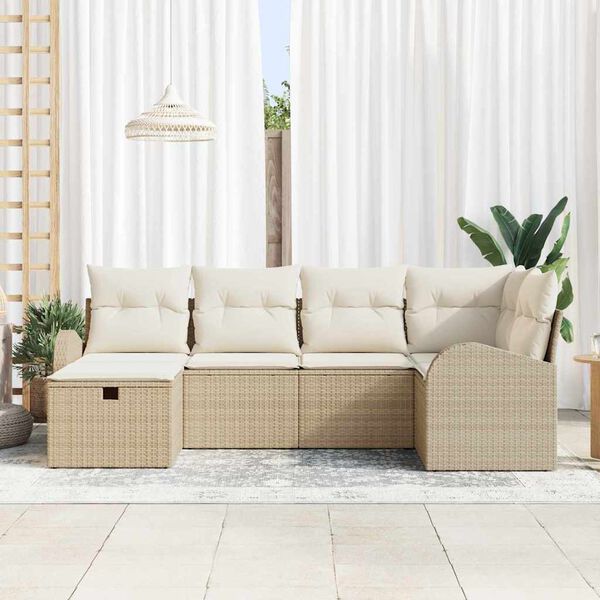 vidaXL Set di divani con cuscino Beige e Crema polyrattan