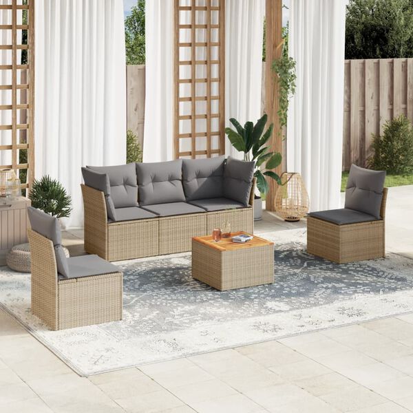 vidaXL Set Divano da Giardino 6 pz con Cuscini Beige in Polyrattan