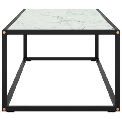 vidaXL Tavolino da Salotto Nero con Vetro Marmo Bianco 100x50x35 cm