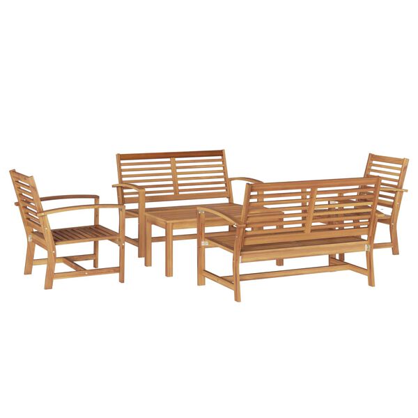 vidaXL Set Divano da Giardino 5 pcs Naturale Legno di teak solido