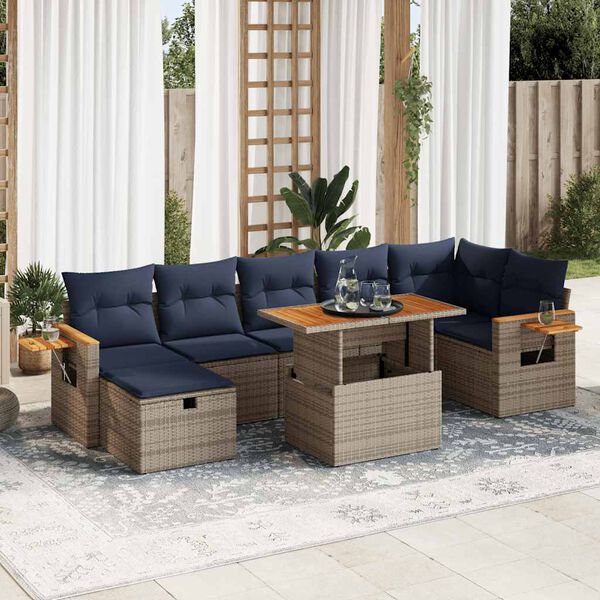 vidaXL Set Divani Giardino 8 pz con Cuscini Grigio Polyrattan Acacia
