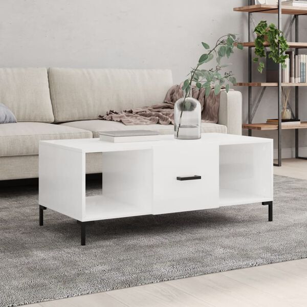 vidaXL Tavolino da Salotto Bianco Lucido 102x50x40cm Legno Multistrato