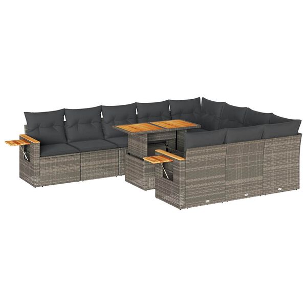 vidaXL Set Divani Giardino 11 pz con Cuscini Polyrattan Acacia Grigio