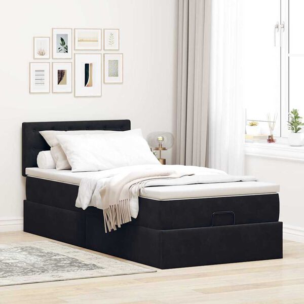 vidaXL Pouf Letto con Materasso e LED Nero 80x200cm in Velluto