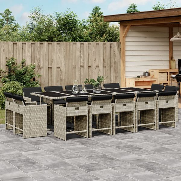 vidaXL Set da Pranzo da Giardino 15 pz con Cuscini Grigio Polyrattan