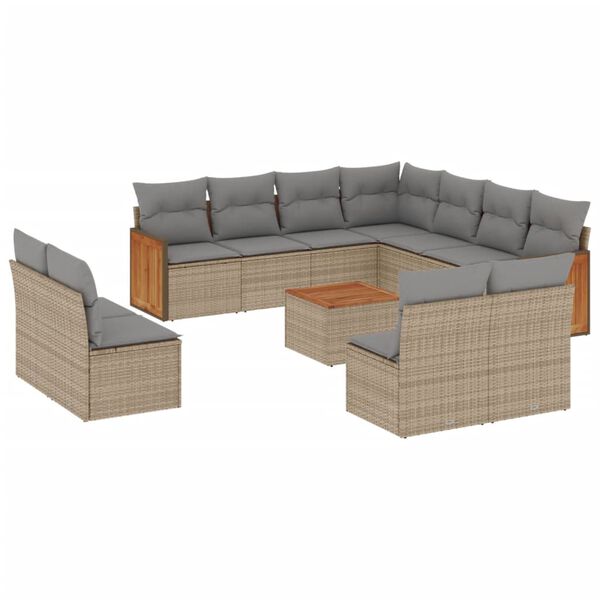 vidaXL Set Divani da Giardino 12 pz con Cuscini Beige in Polyrattan