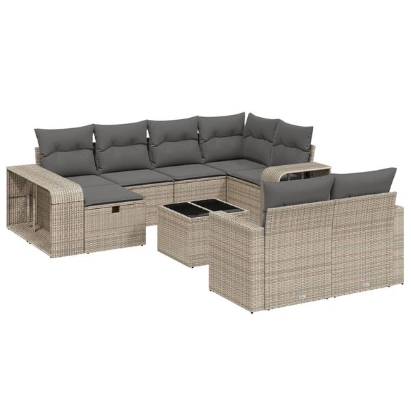 vidaXL Set Divani da Giardino 11 pz con Cuscini in Polyrattan Grigio