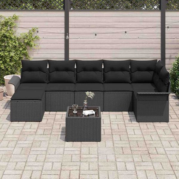 vidaXL Set Divano da Giardino con archiviazione 8 pcs Nero polyrattan