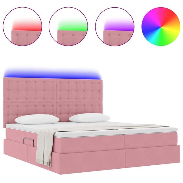 vidaXL Letto con luci a strisce a LED Rosa 180 x 200 cm Velluto