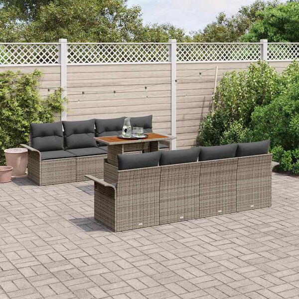 vidaXL Set Divano da Giardino con cuscino 7 pcs Grigio polyrattan