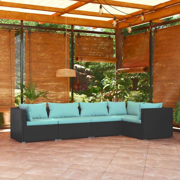 vidaXL Set Divani da Giardino 5 pz con Cuscini in Polyrattan Nero