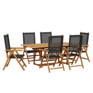 vidaXL Set Pranzo Giardino 7 pz Nero in Polyrattan e Legno Massello