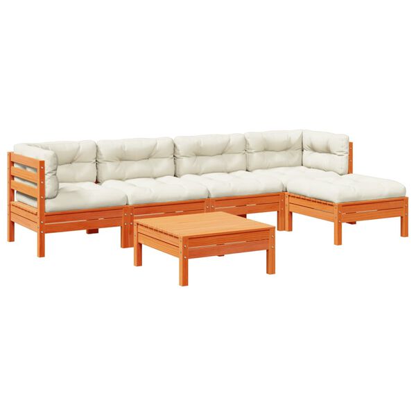 vidaXL Set Divani Giardino 6pz con Cuscini Marrone Cera Massello Pino