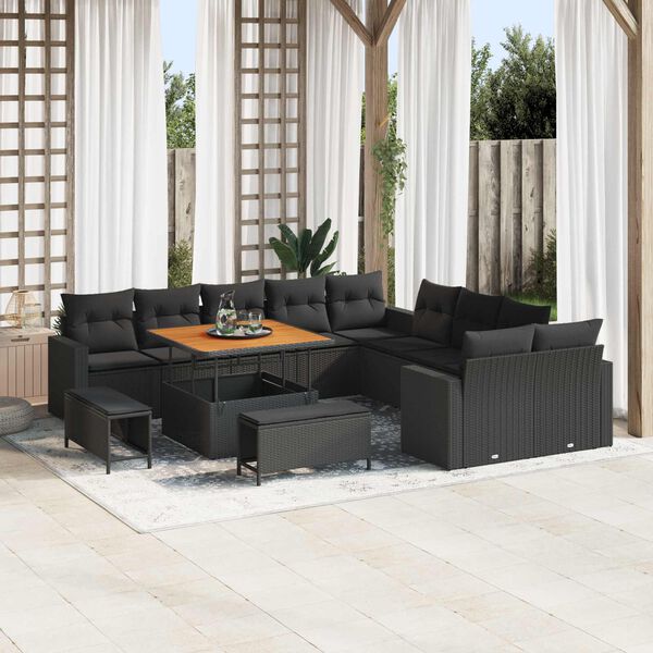 vidaXL Set Divano da Giardino 13 pcs Nero polyrattan