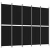 vidaXL Divisorio 5 Pannelli Nero 250x200 cm Tessuto