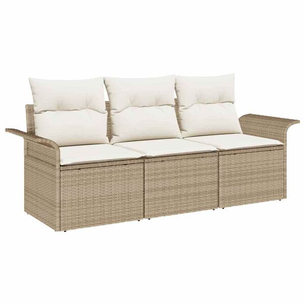vidaXL Set Divano da Giardino con cuscino 3 pcs Beige Poly Rattan