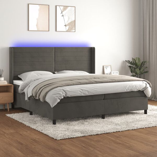 vidaXL Letto a Molle con Materasso e LED Grigio Scuro 200x200 cm