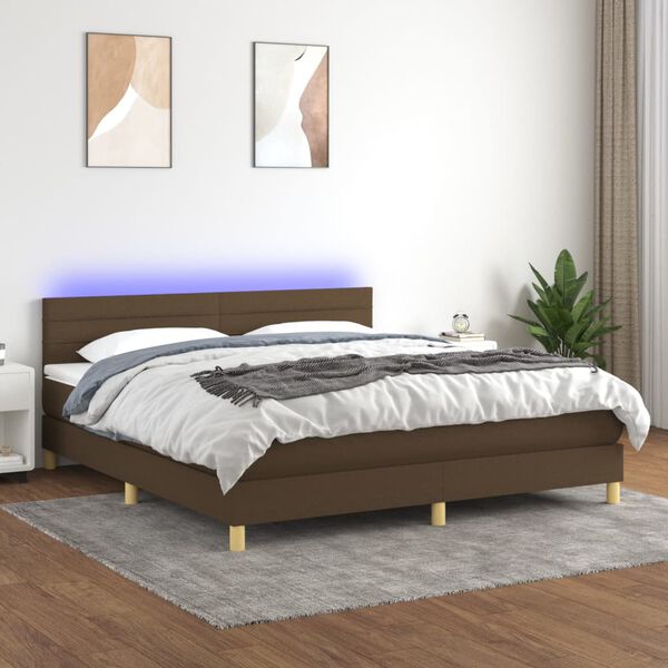 vidaXL Letto a Molle Materasso e LED Marrone Scuro 160x200 cm Tessuto