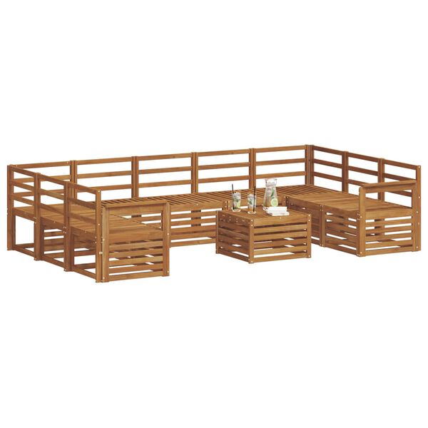 vidaXL Set divani 10 pcs Naturale Legno di Acacia Massello