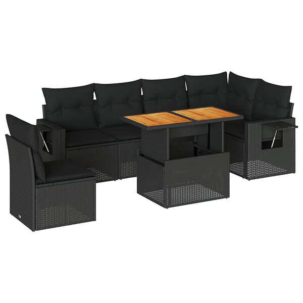 vidaXL Set Divani da Giardino con Cuscini 7pz Nero Polyrattan