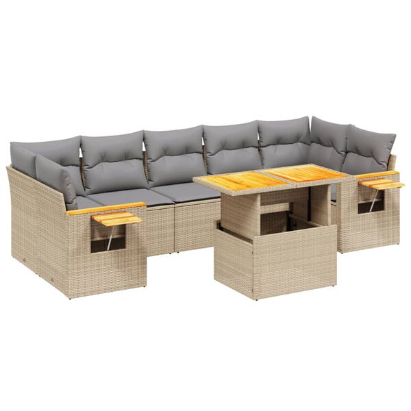 vidaXL Set Divano da Giardino 8 pz con Cuscini Beige in Polyrattan