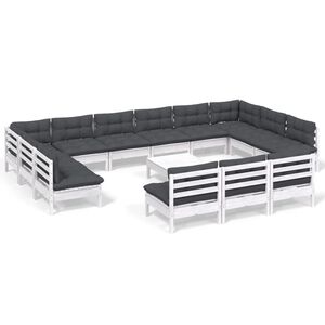 vidaXL Set Divani da Giardino 14 pz con Cuscini Bianchi Legno di Pino