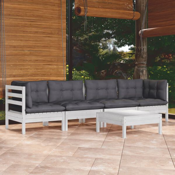 vidaXL Set Salotto da Giardino 5pz con Cuscini Legno Massello di Pino