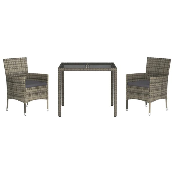vidaXL Set da Pranzo da Giardino 3 pz con Cuscini in Polyrattan Grigio