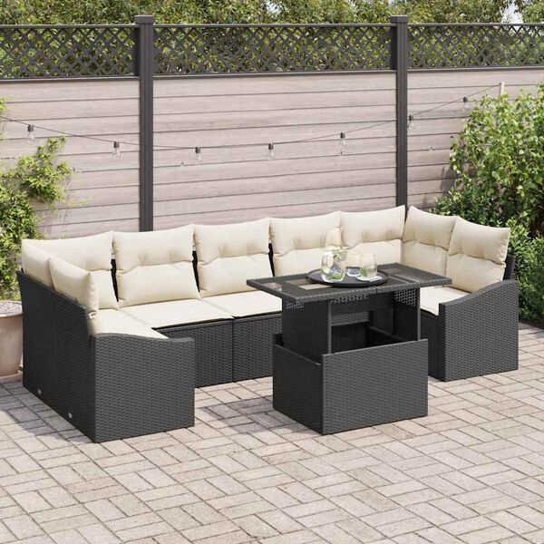 vidaXL Set Divano da Giardino con archiviazione 8 pcs Nero Poly Rattan