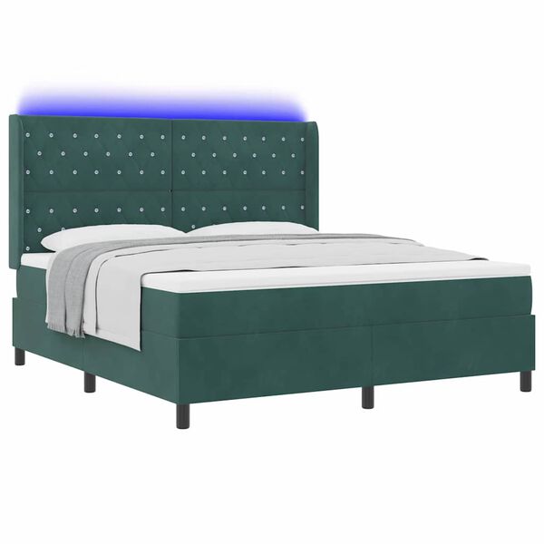 vidaXL Letto con Box Springs LED e Materasso Verde Scuro 180 x 200 cm