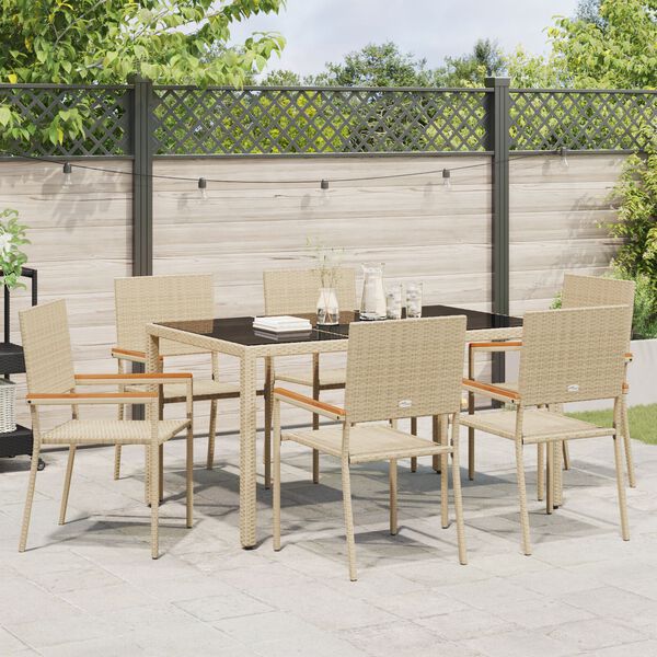 vidaXL Set da Pranzo per Giardino 7 pcs Beige polyrattan