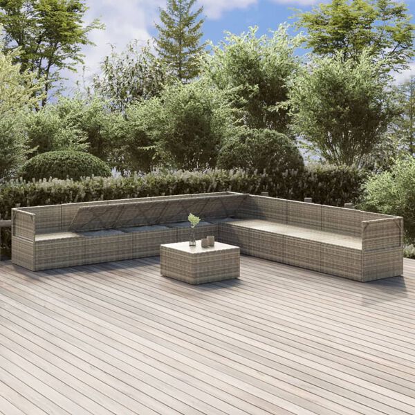 vidaXL Set Divani da Giardino 10 pz con Cuscini in Polyrattan Grigio