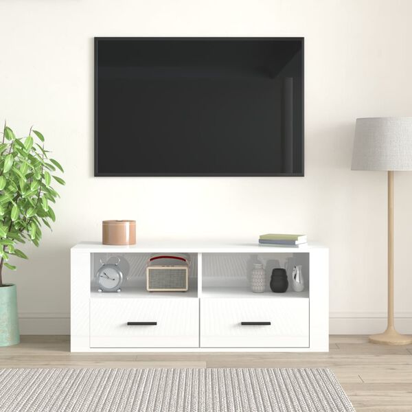 vidaXL Mobile Porta TV Bianco Lucido 100x35x40 cm in Legno Multistrato
