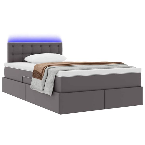 vidaXL Letto con contenitore e LED Grigio 120 x 190 cm Pelle Sintetica
