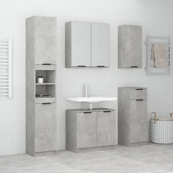 vidaXL Set Mobili da Bagno 5 pz Grigio Cemento in Legno Multistrato