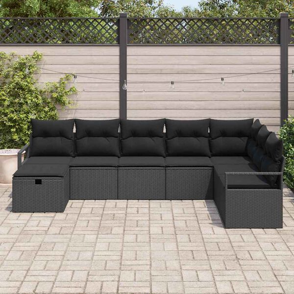 vidaXL Set di divani con cuscino 8 pcs Nero polyrattan