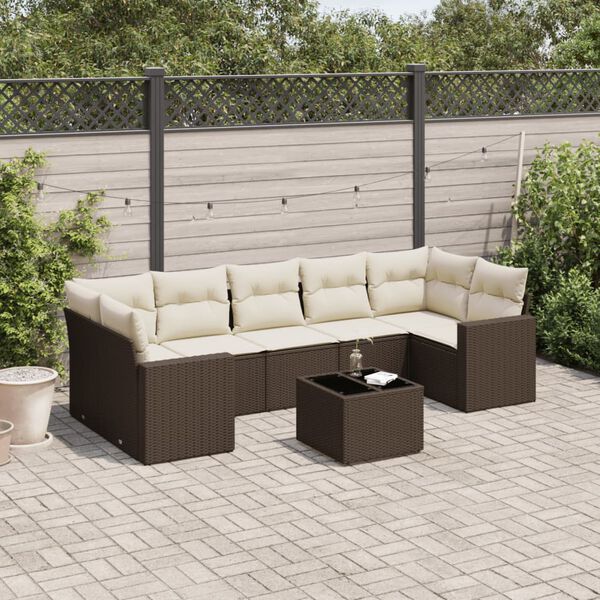 vidaXL Set Divani da Giardino 8 pz con Cuscini Marrone in Polyrattan