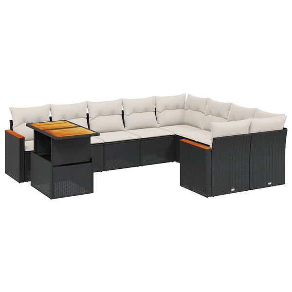 vidaXL Set Divani da Giardino 10pz con Cuscini in Polyrattan Nero