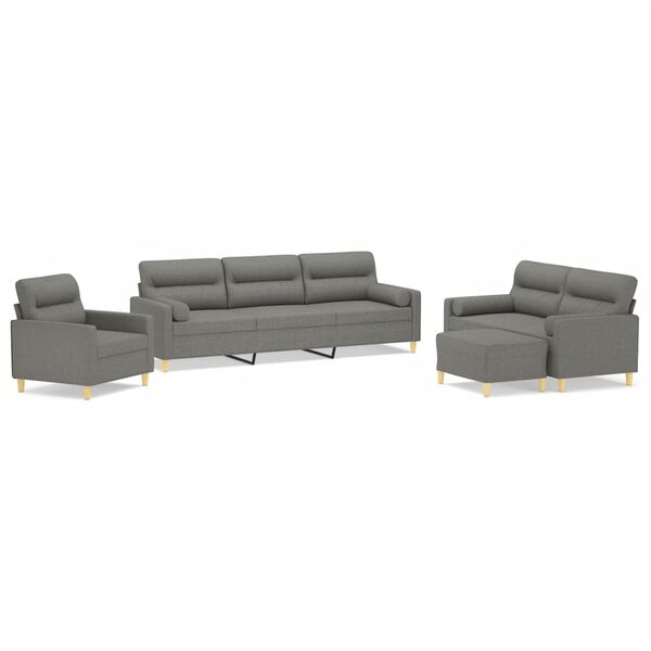 vidaXL Set di Divani 4 pz con Cuscini Decorativi Grigio Scuro Tessuto