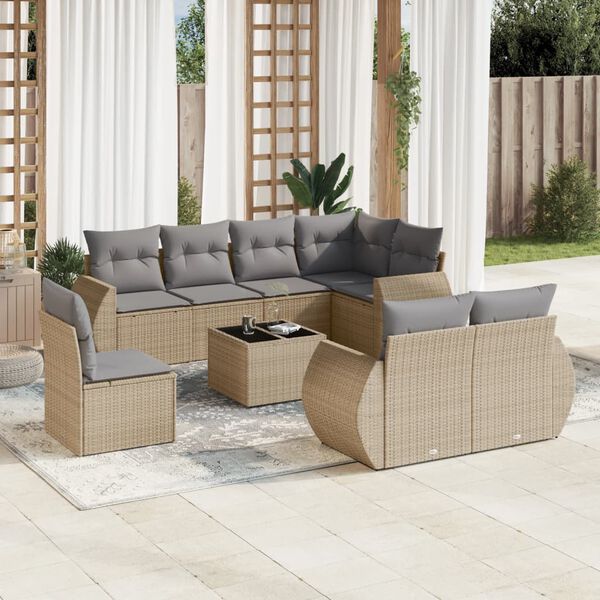 vidaXL Set Divano da Giardino 9 pz con Cuscini Beige in Polyrattan