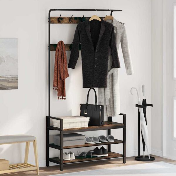 vidaXL Appendiabiti Rovere fum&eacute; 95 x 34 x 184 cm Legno multistrato