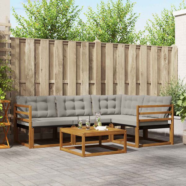 vidaXL Set di divani da esterno 5 pcs Grigio Naturale e Chiaro