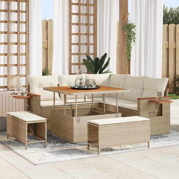 vidaXL Set Divano da Giardino 9 pcs Beige e Crema polyrattan