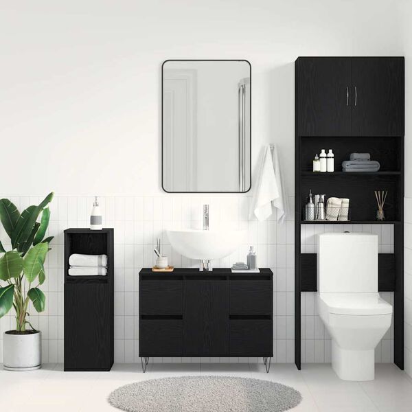 vidaXL Armadio per Lavabo da Bagno Rovere Nero 80 x 33 x 60 cm